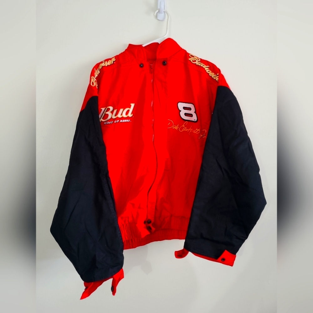 Vintage Dale Earnhardt Jr Budweiser #8 Mens Jacket Racing NASCAR BLACK/RED Sz. L